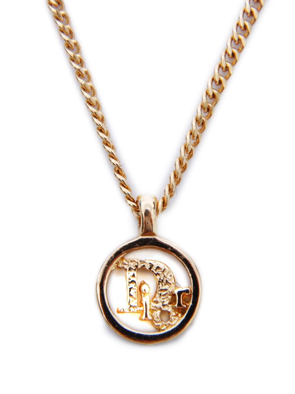 Pre-owned Dior  Logo-pendant Chain Necklace In Gold