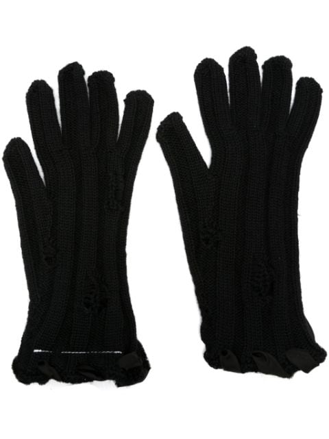 MM6 Maison Margiela distressed ribbed-knit gloves