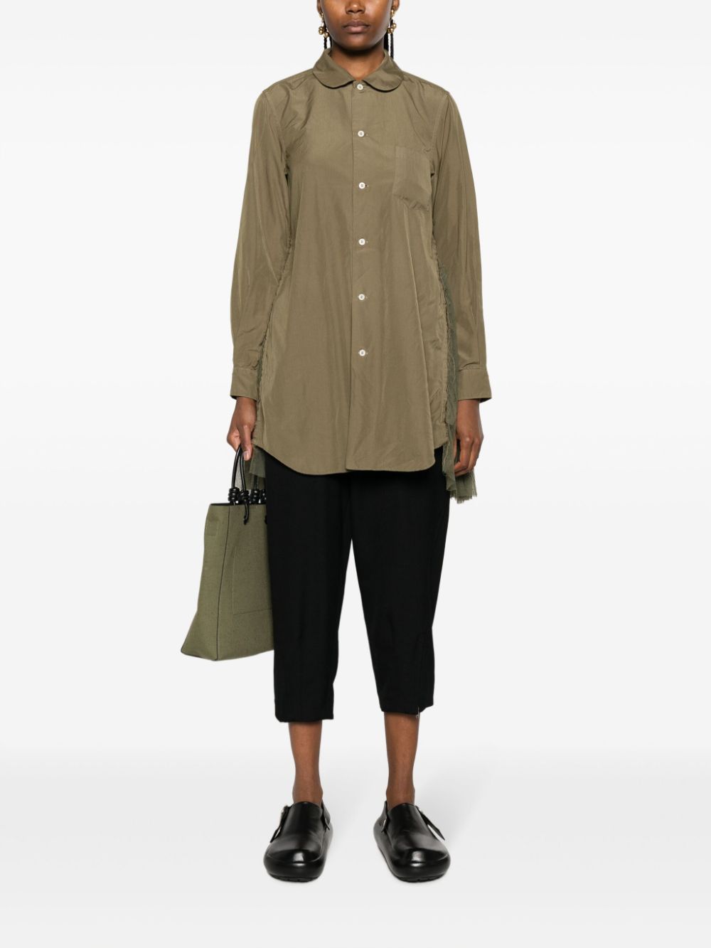 Comme Des Garçons Comme Des Garçons tulle-panel oversized shirt - Groen