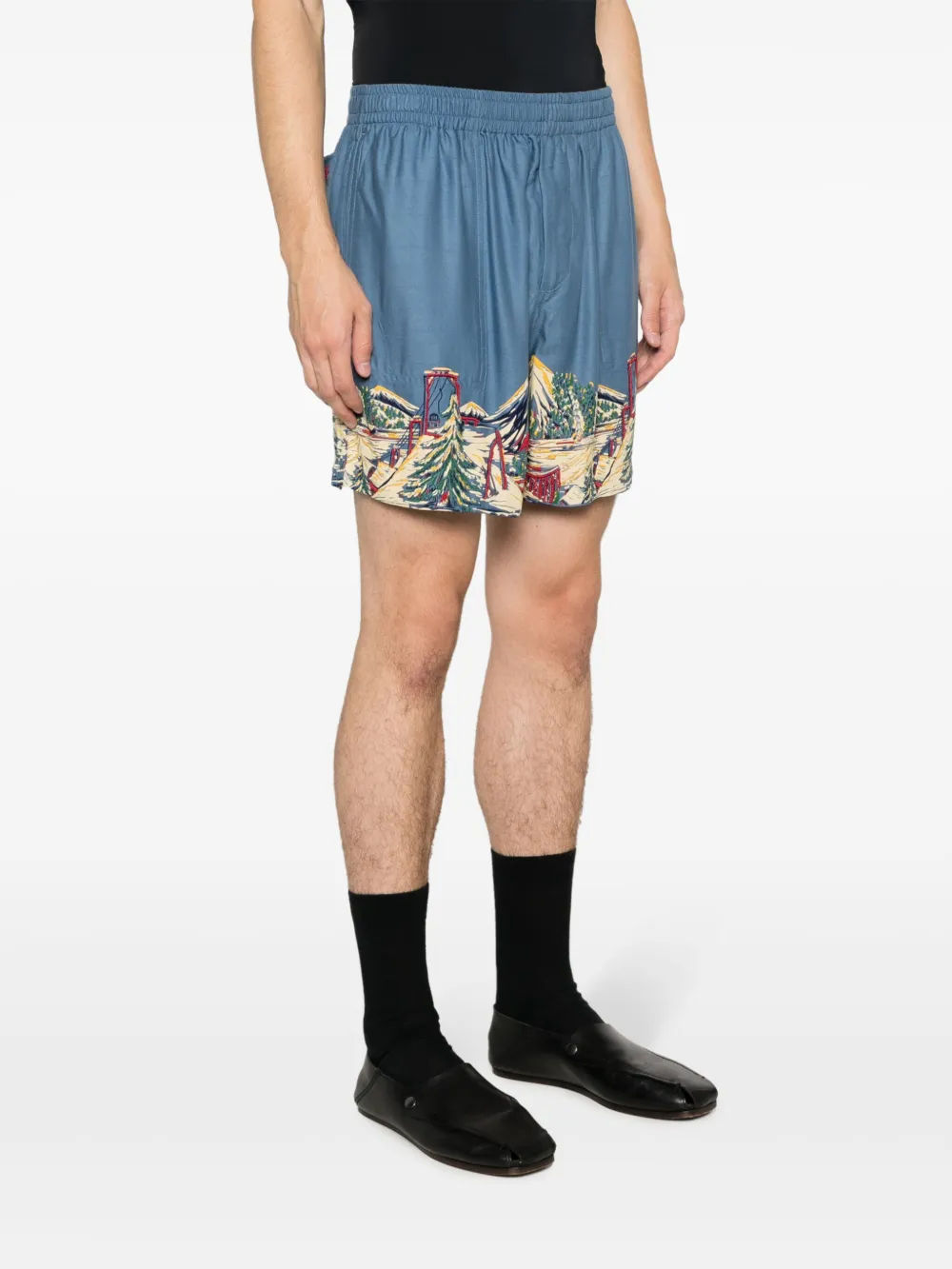 Shop Bode Beaded Graphic-print Deck Shorts In Blue