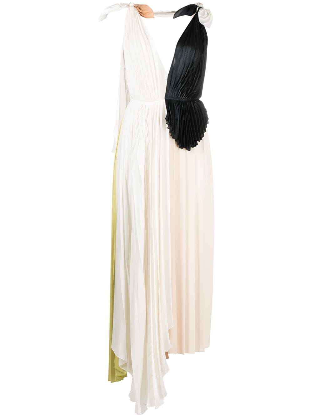 Shop Victoria Beckham Asymmetric Pleated Maxi Dress In Neutrals