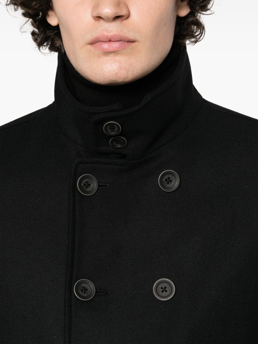 Shop Herno Double-breasted Brushed Peacoat In Black