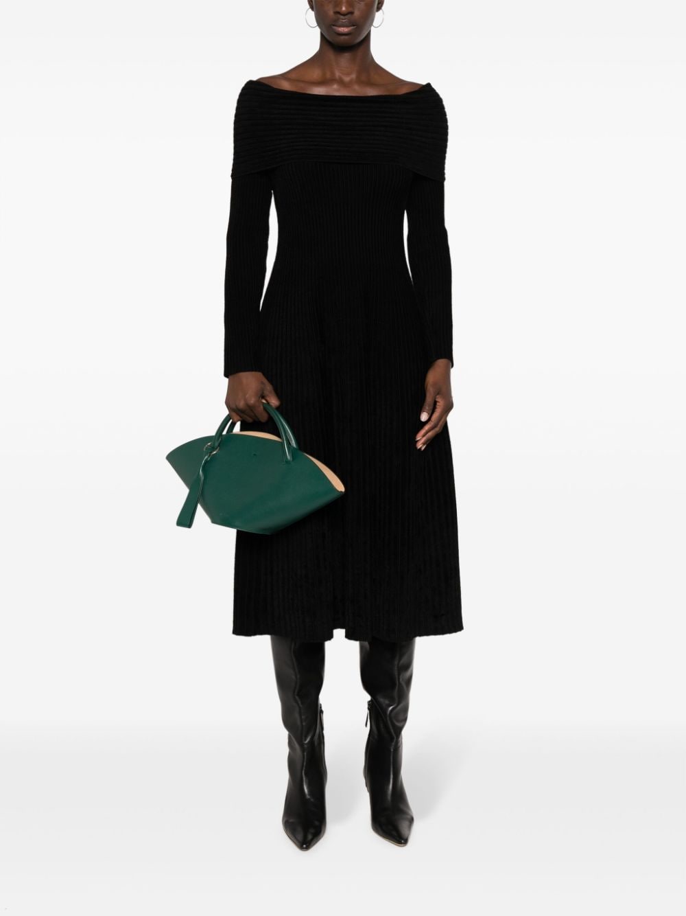 Shop Antonino Valenti Crystal Ribbed-knit Midi Dress In Black