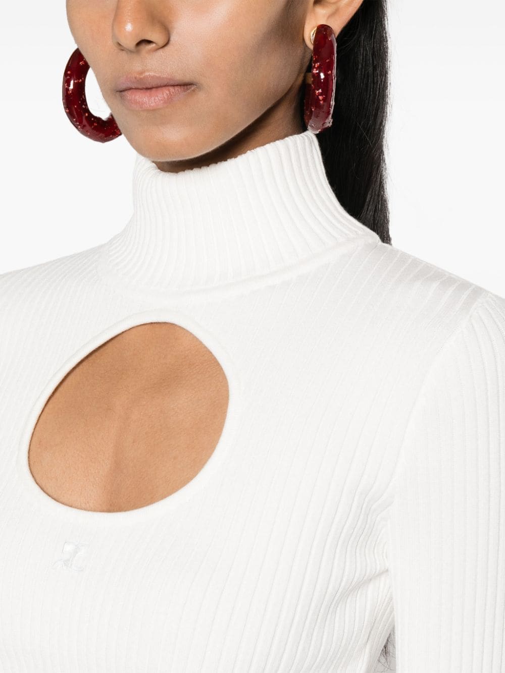 Shop Courrèges Logo-embroidered Cut-out Jumper In White