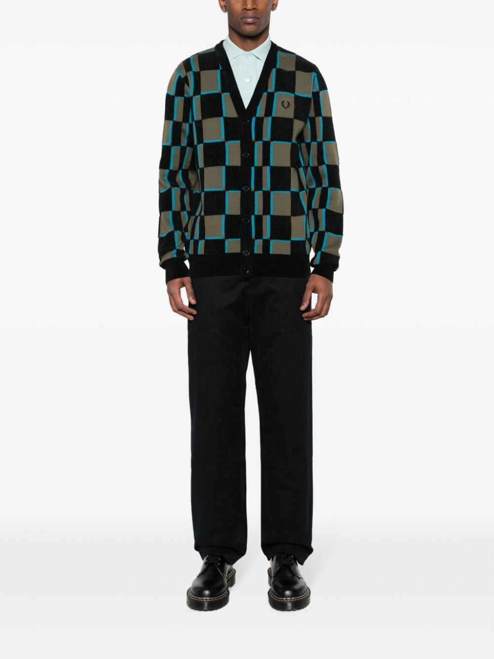 Shop Fred Perry Logo-embroidered Check-pattern Cardigan In Black