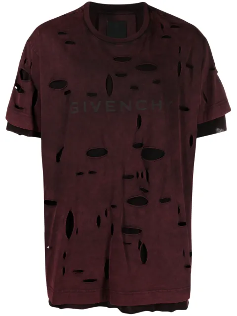 Givenchy layered-design ripped cotton T-shirt