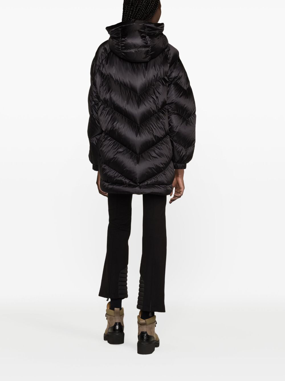 Shop Moncler Chevron-quilted Padded Coat In Black