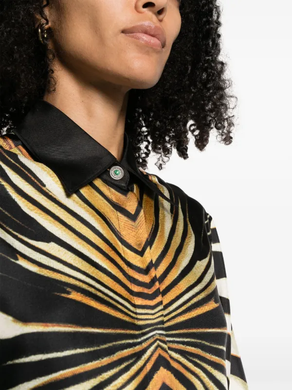 Roberto Cavalli abstract-pattern Print Silk Shirt | Black