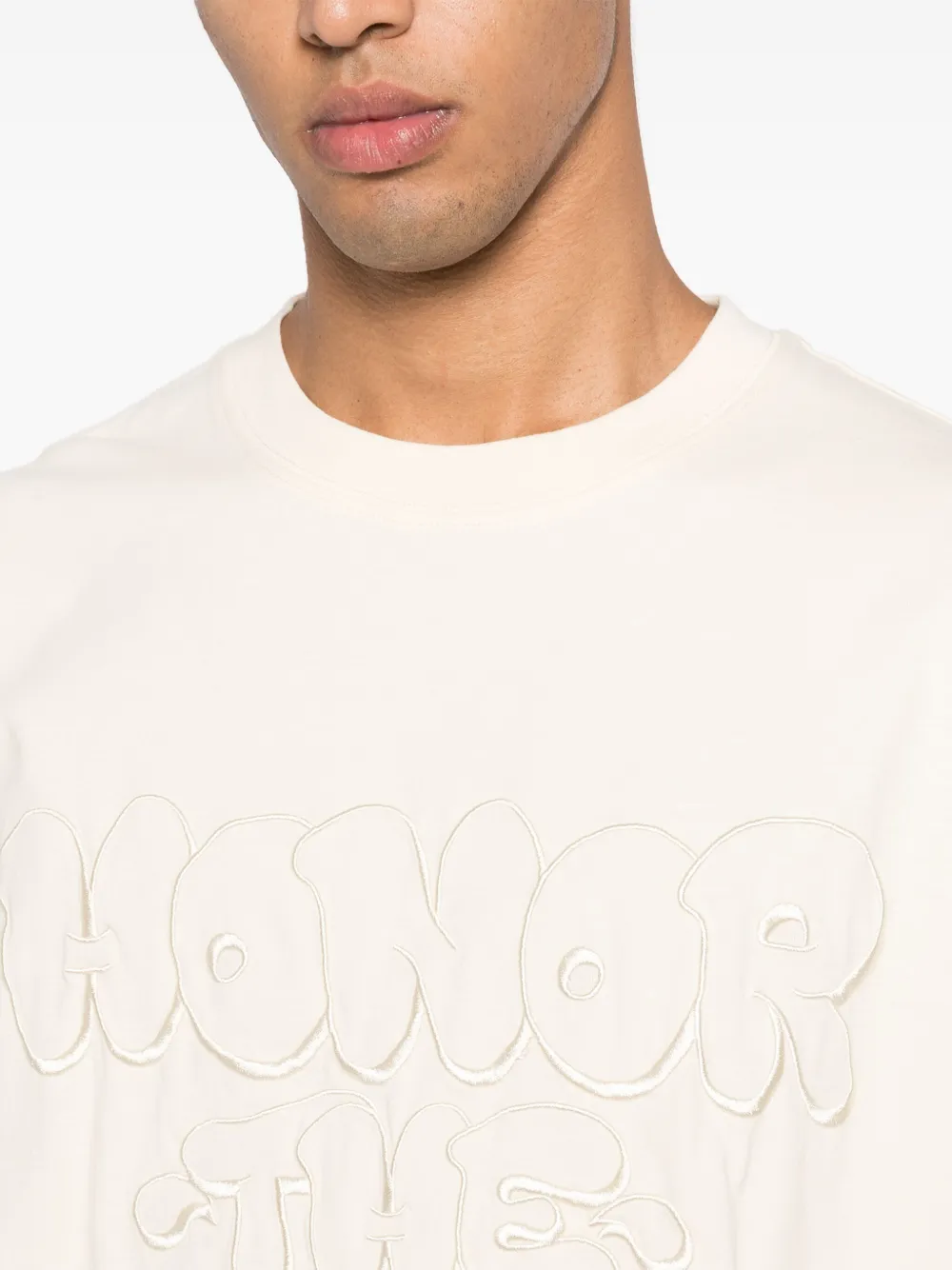Honor The Gift Amp'd Up logo-embroidered cotton T-shirt Beige