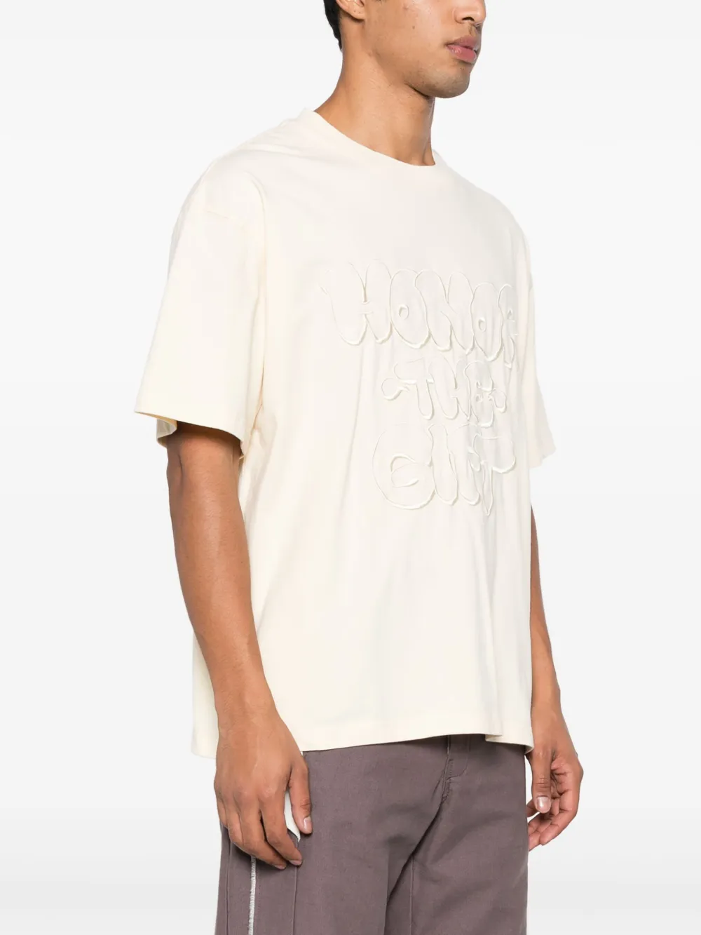 Honor The Gift Amp'd Up logo-embroidered cotton T-shirt Beige