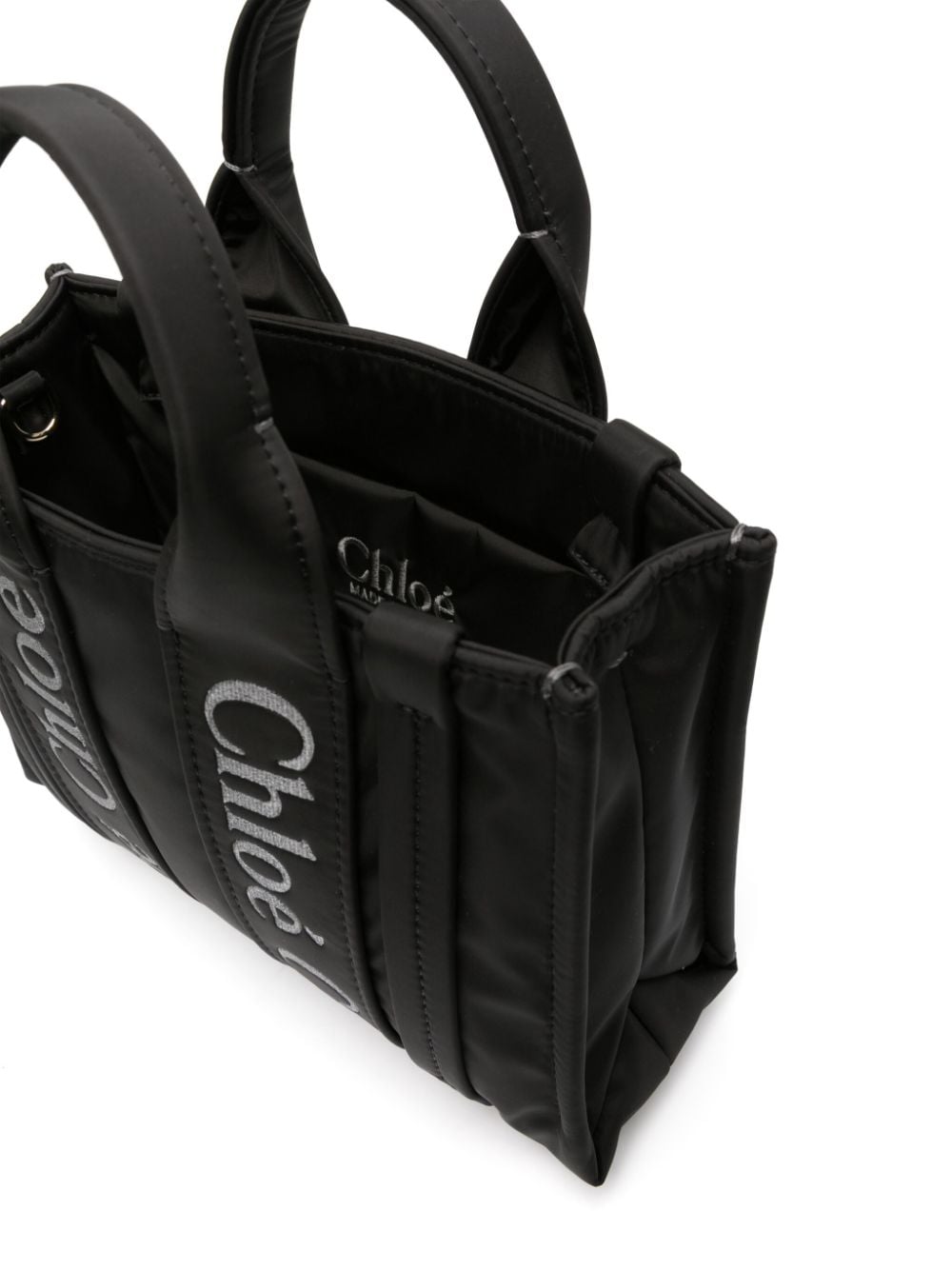 Shop Chloé Small Woody Logo-embroidered Tote Bag In Black