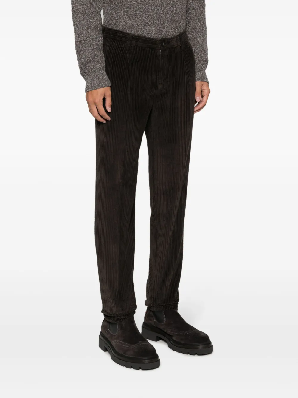 Incotex Ribfluwelen chino Bruin