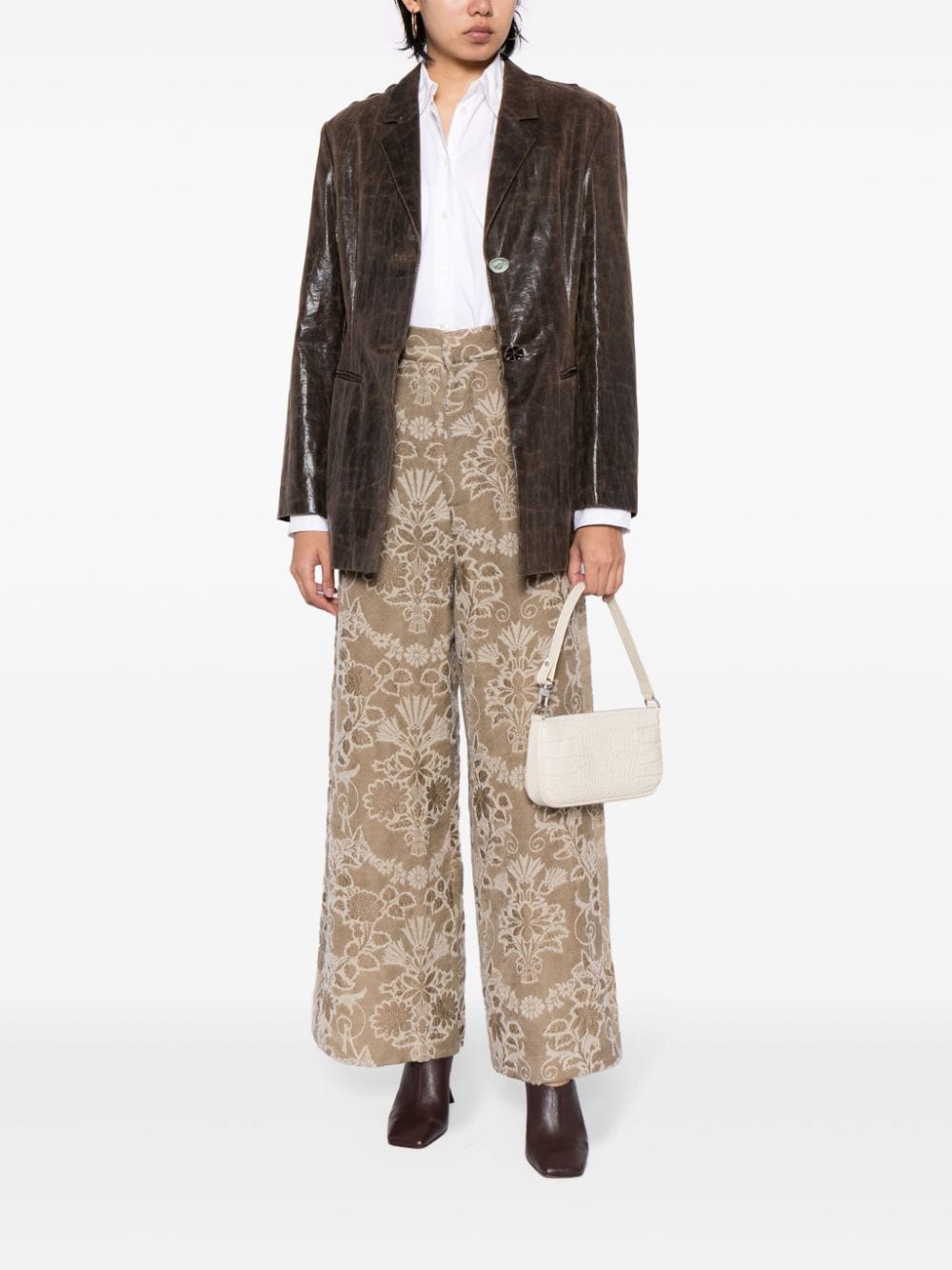 Shop Uma Wang Full-jacquard Wide-leg Trousers In Brown