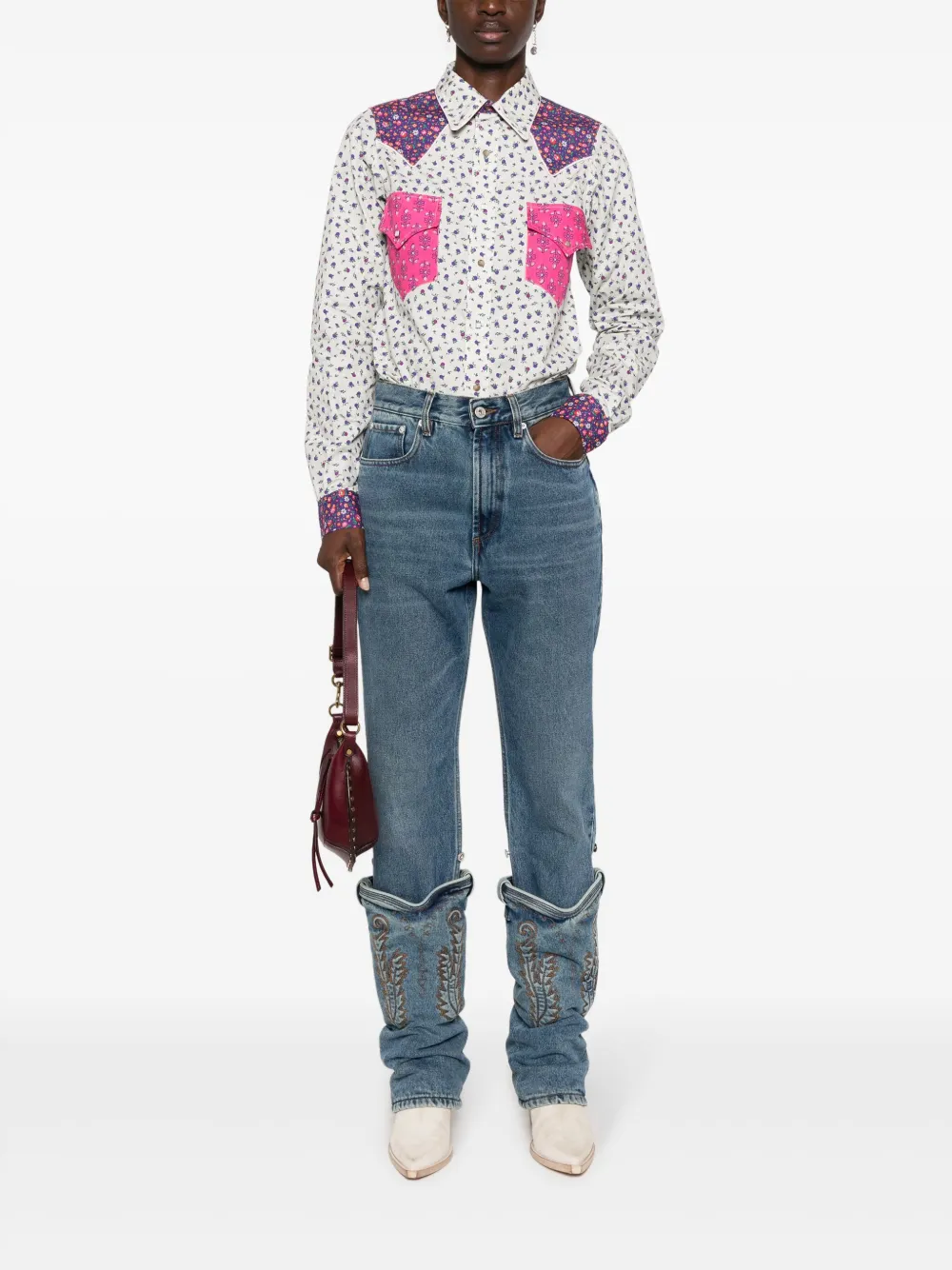 ERL floral-print cowboy shirt - Wit