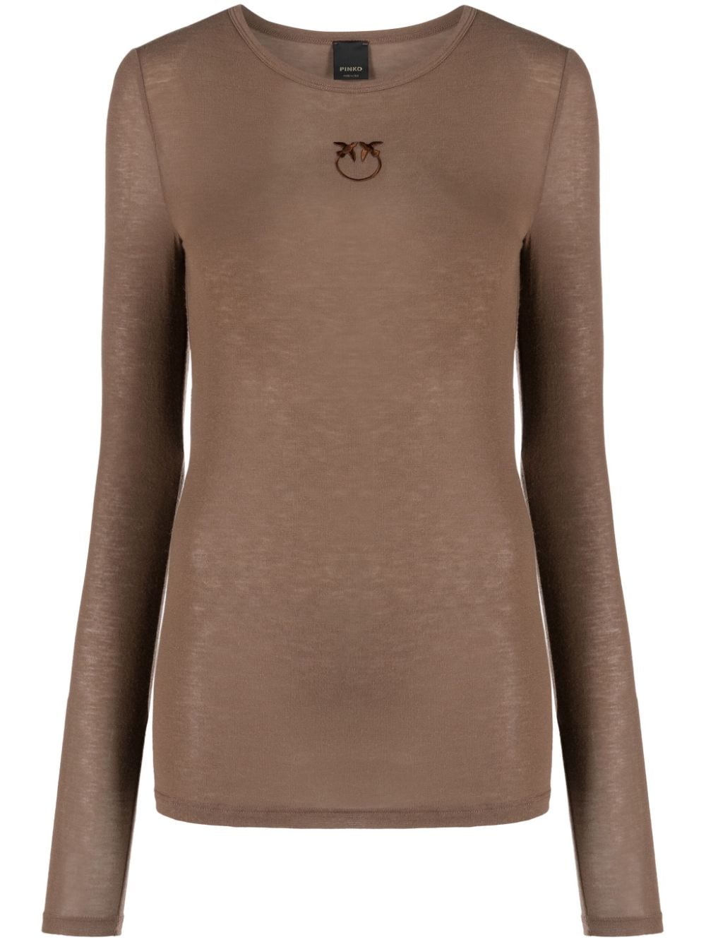 Pinko Love Birds-embroidered Cashmere-blend T-shirt In Brown