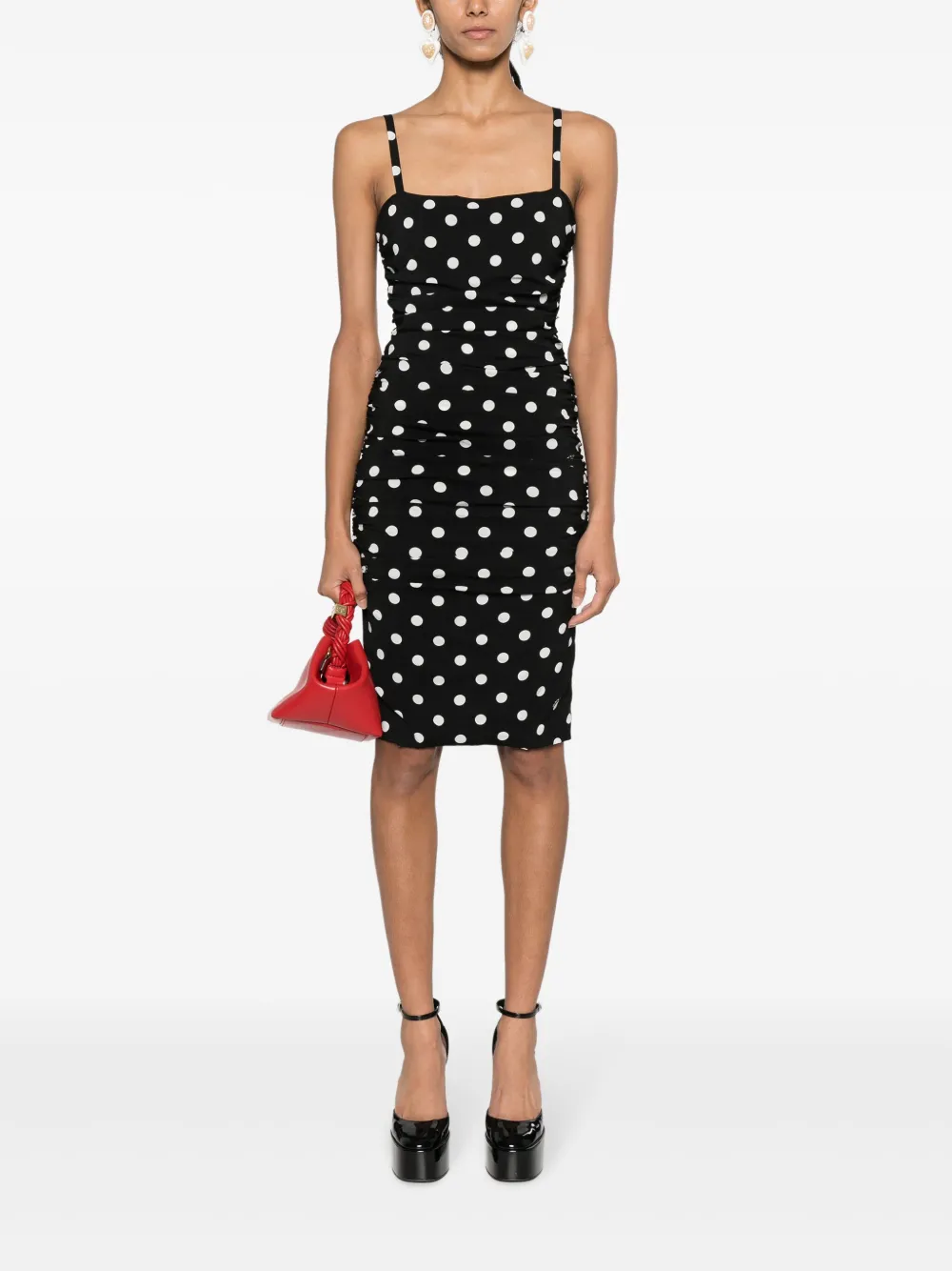 PINKO polka dot-print ruched dress - Zwart