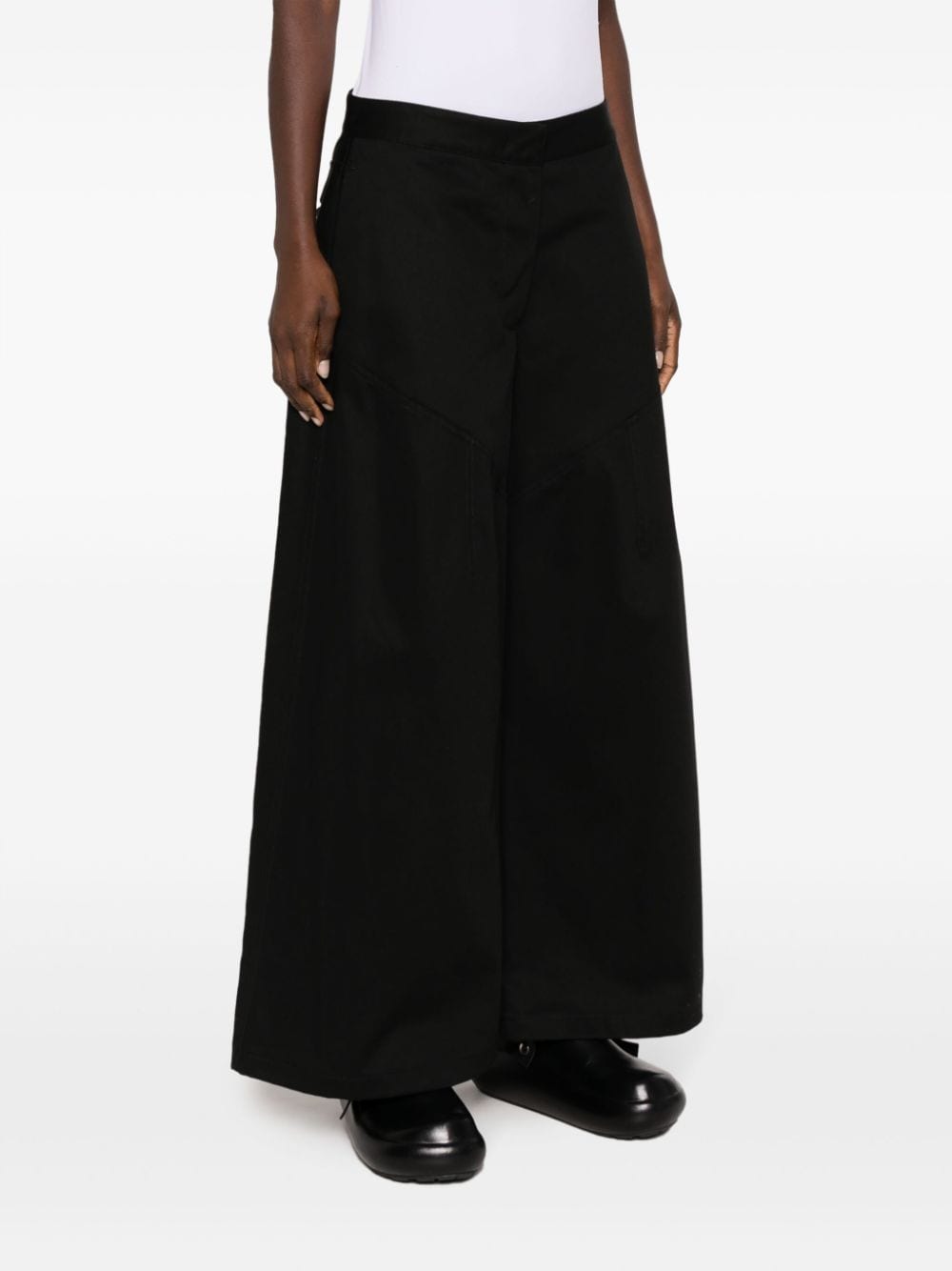 Shop Jil Sander Wide-leg Cotton Trousers In Black