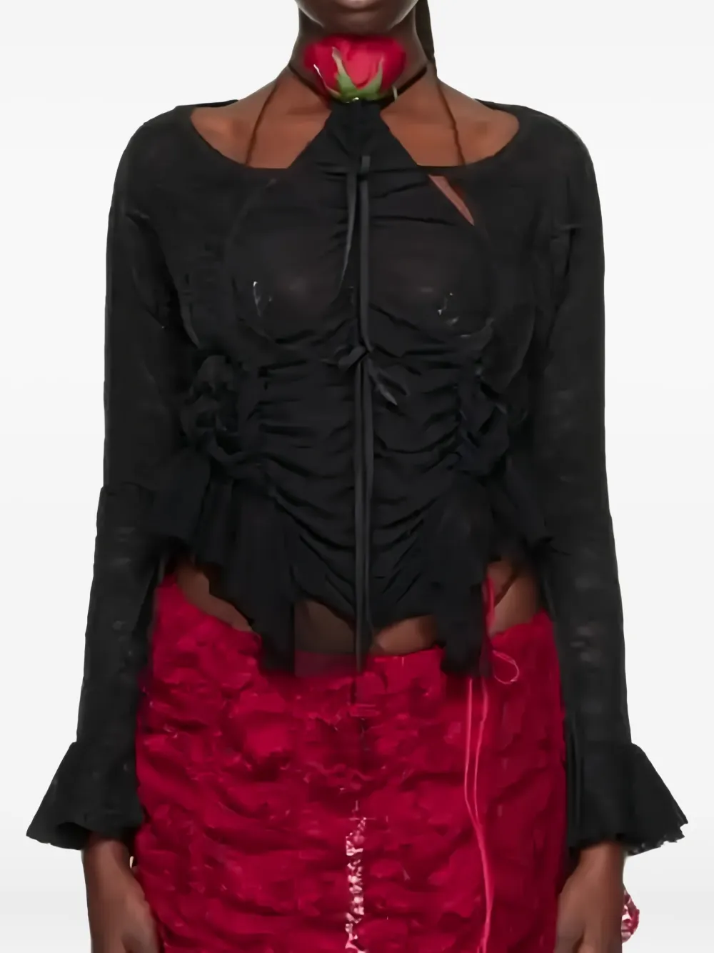 Ester Manas Ruffled Cardigan In Black