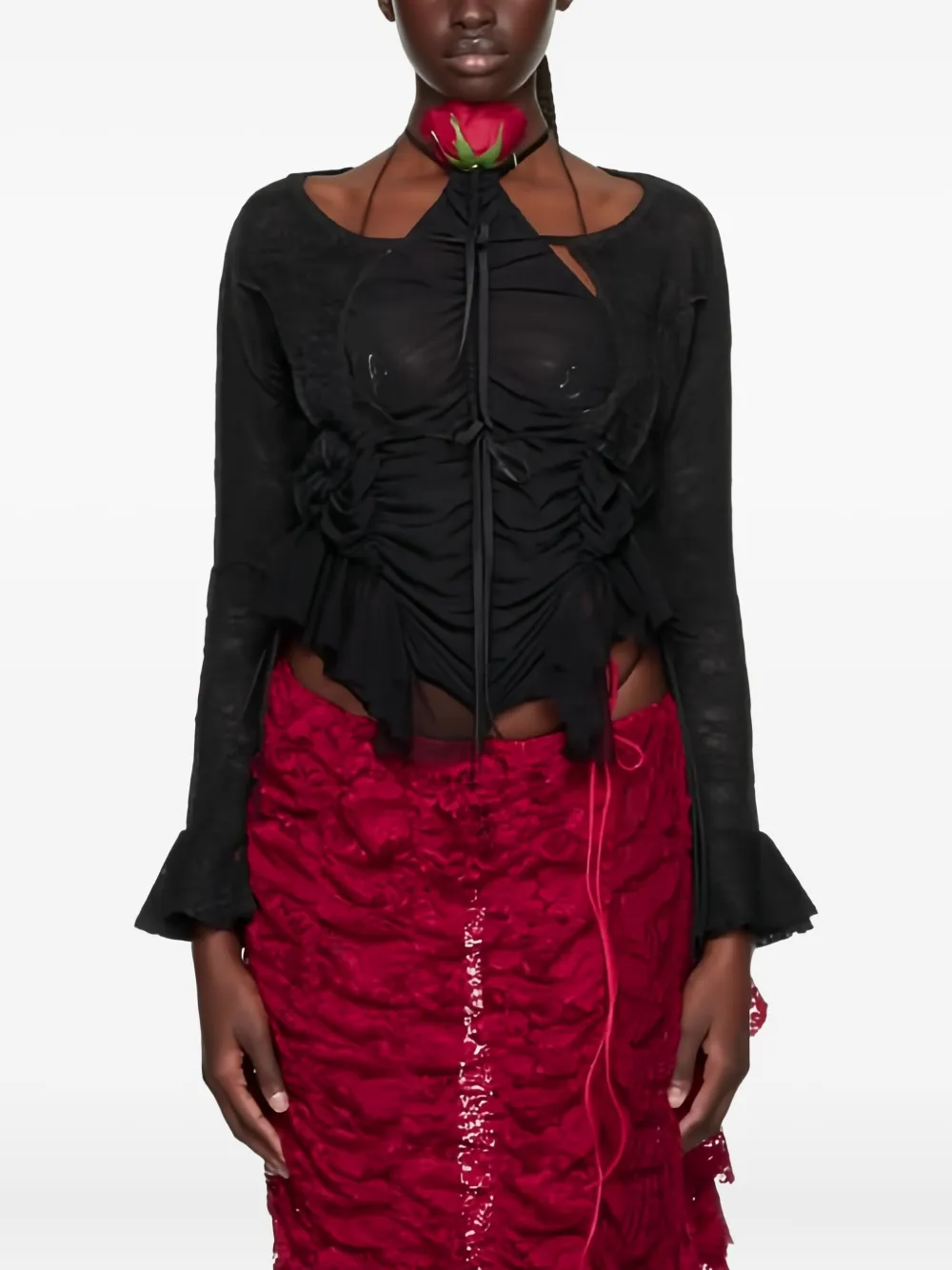 Ester Manas Ruffled Cardigan In Black