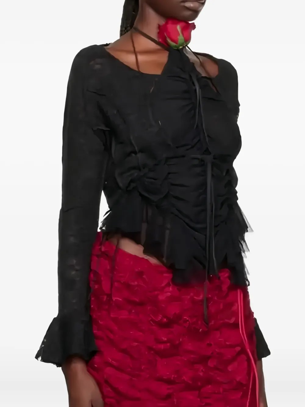 Ester Manas Ruffled Cardigan In Black