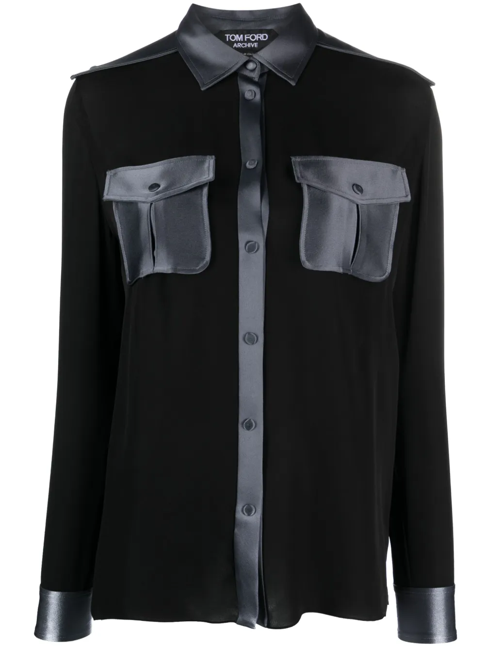 Tom Ford Flap-pocket Satin-trim Shirt In Black