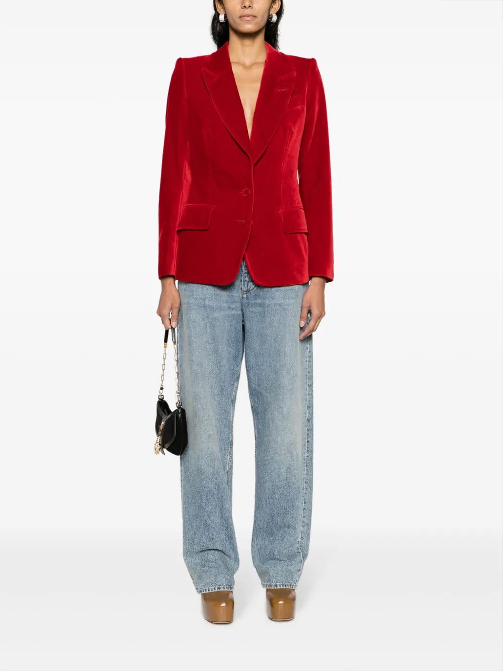 TOM FORD Fluwelen blazer met enkele rij knopen - Rood