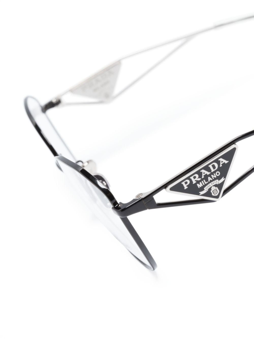 Shop Prada Round-frame Sculpted-arms Glasses In Black