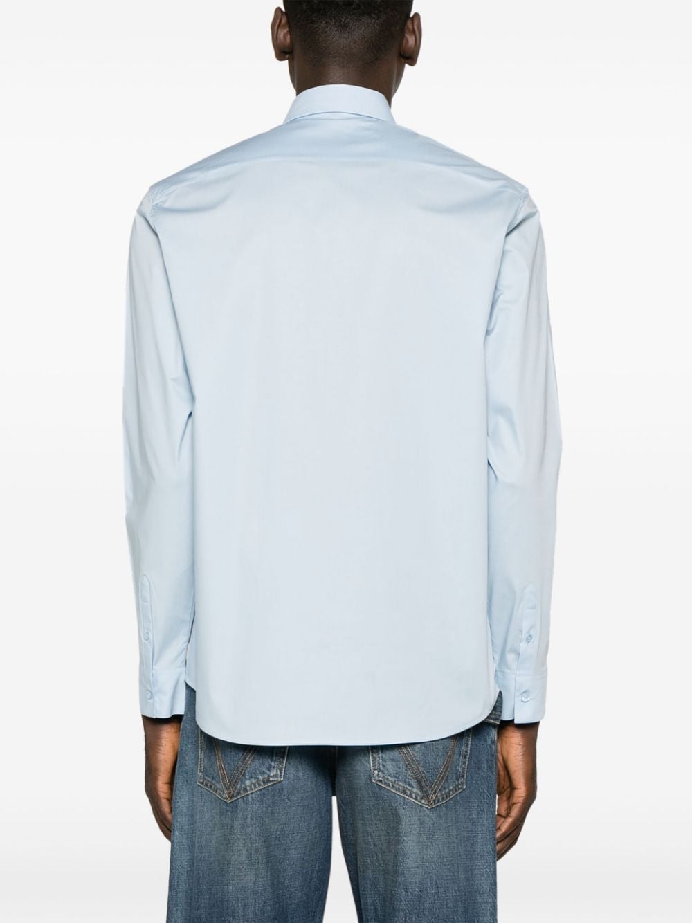 Shop Karl Lagerfeld Logo Embossed Poplin Shirt In Blue