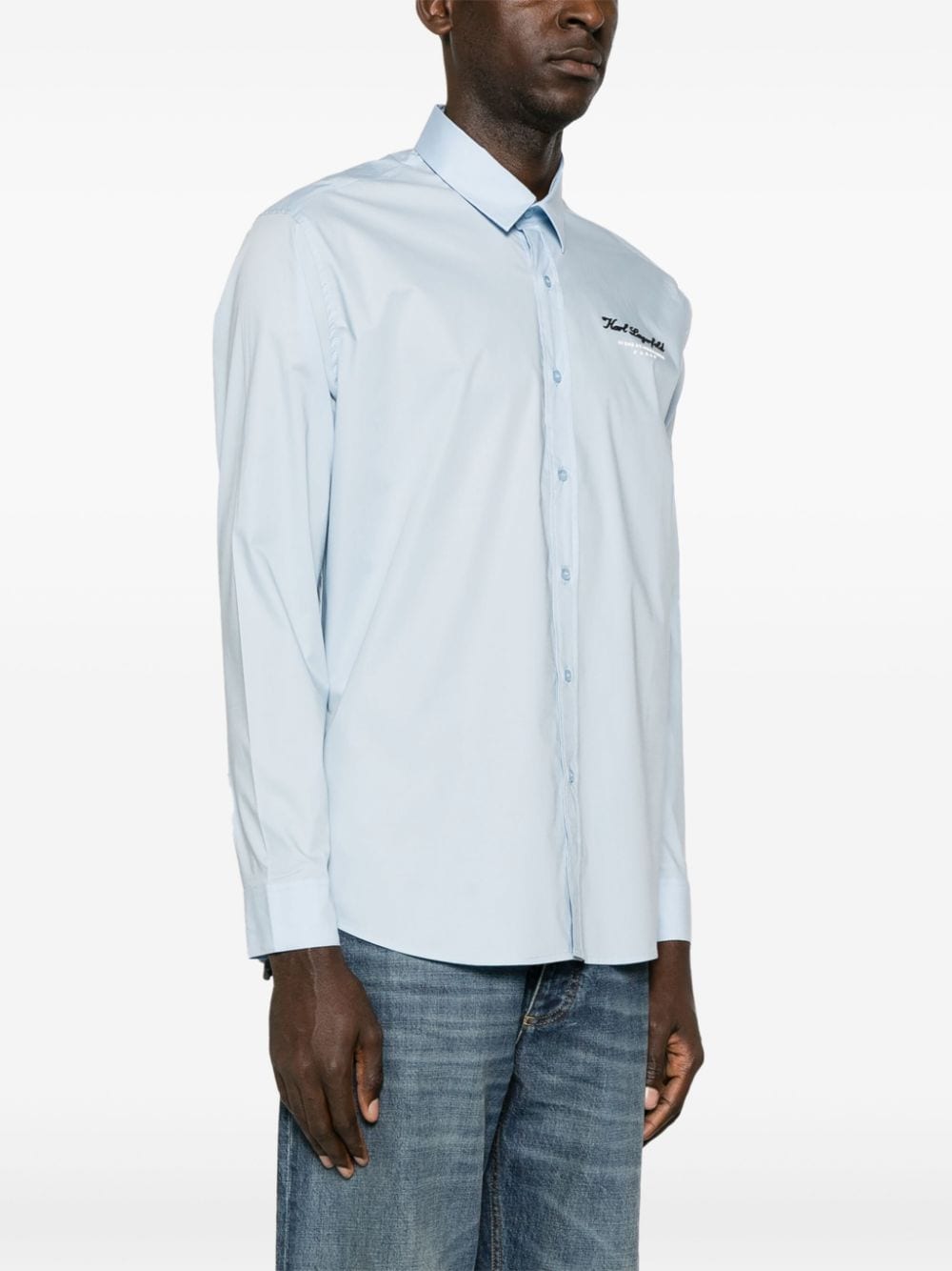 Shop Karl Lagerfeld Logo Embossed Poplin Shirt In Blue