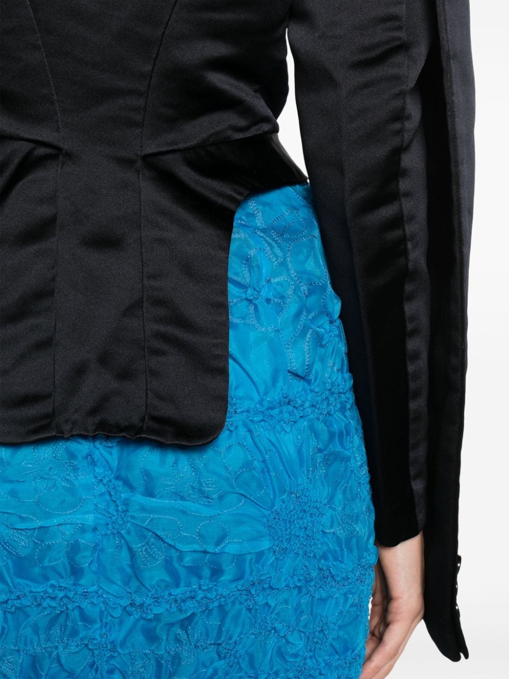 Shop Comme Des Garçons Comme Des Garçons Corset-style Satin Cropped Jacket In Blue