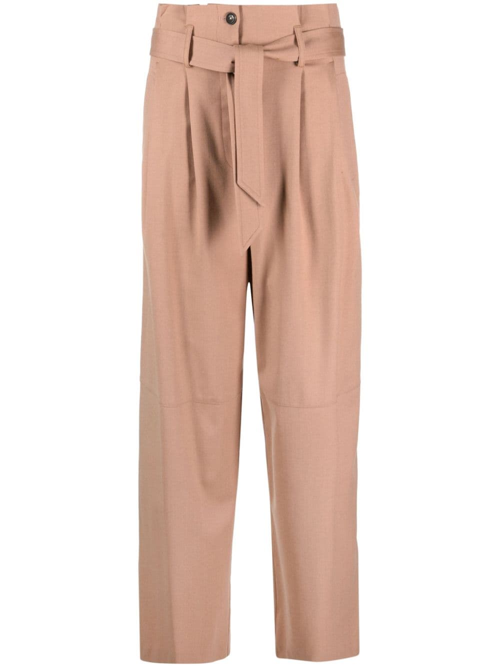 Pinko Belted Flannel Trousers In Nude