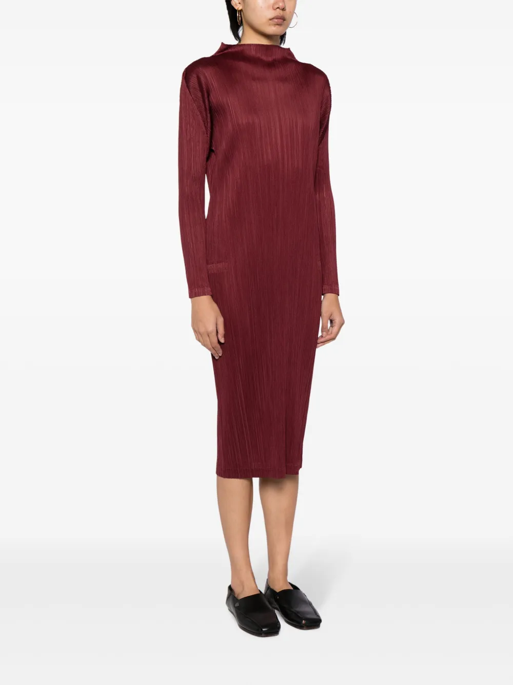 Issey Miyake October Pleated Midi Dress In Red