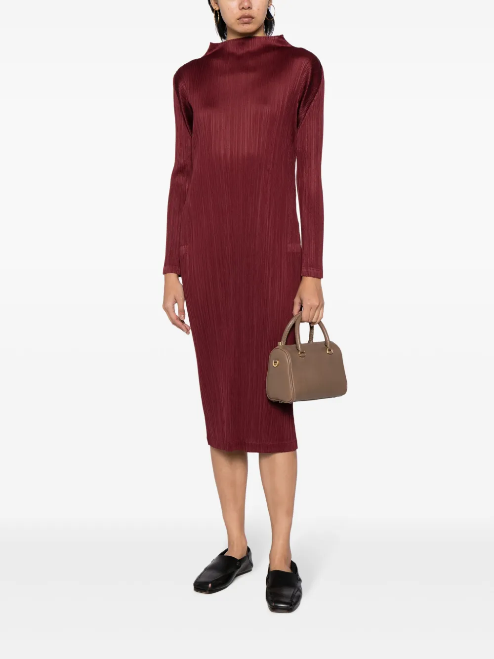 Shop Issey Miyake October Pleated Midi Dress In Red