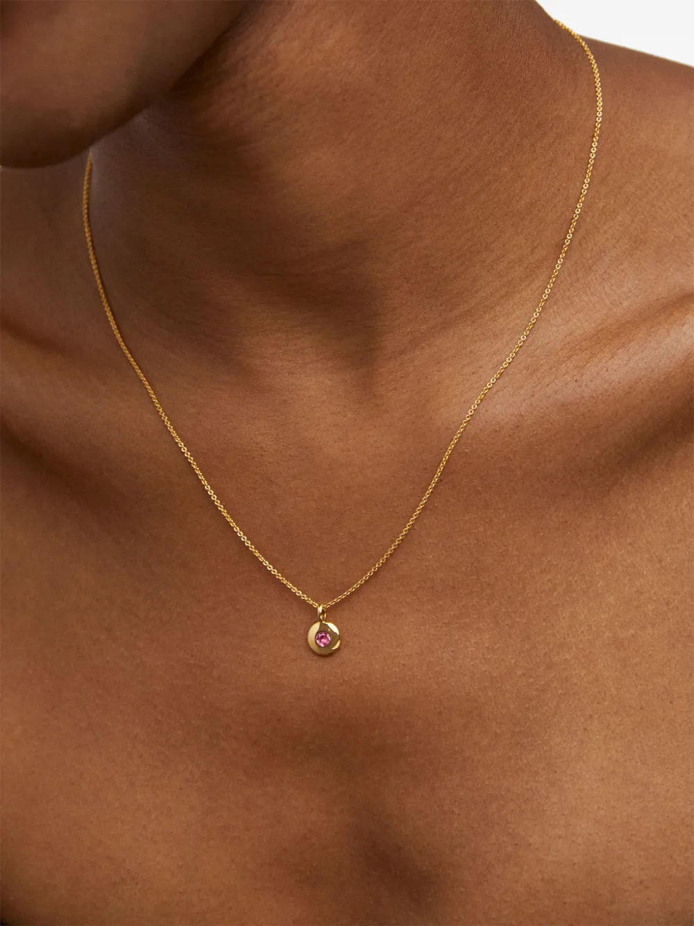 Monica Vinader October Birthstone Pink Tourmaline Pendant Necklace In Gold