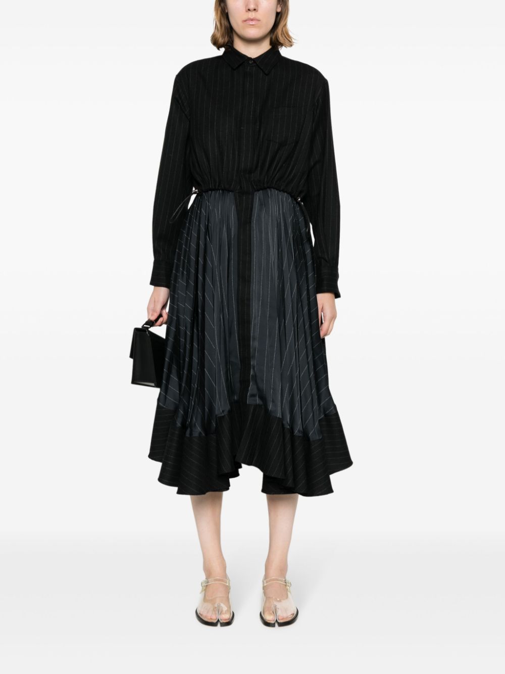 Shop Sacai Layered Pinstripe Midi Dress In Black