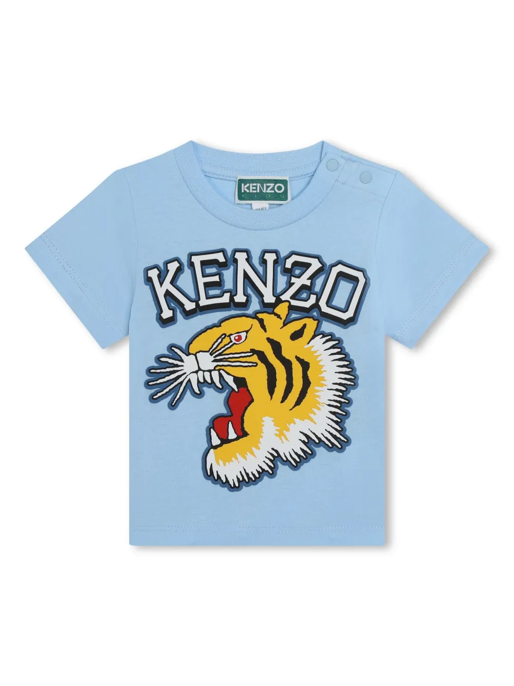 Kenzo Babies' Tiger-print Cotton T-shirt In Pale Blue