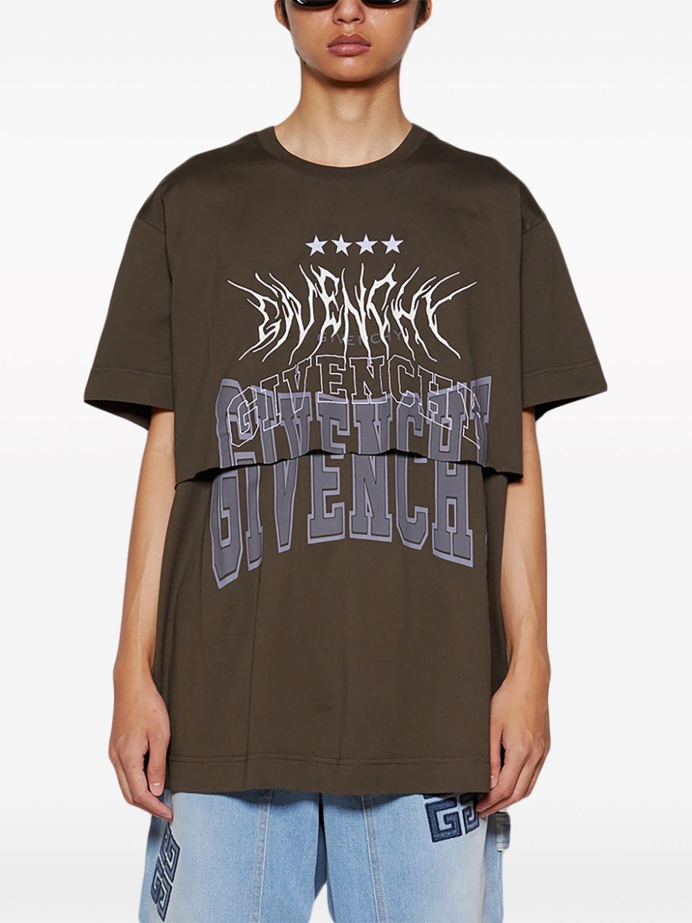 Shop Givenchy Layered Cotton T-shirt In Brown