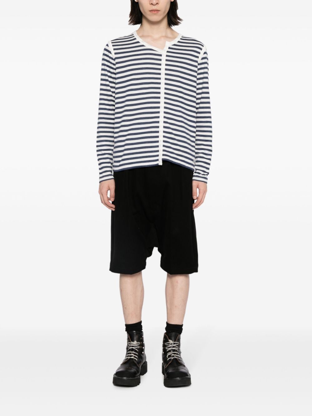Shop Private Stock Asymmetric Striped T-shirt In Cream/navy Stripe