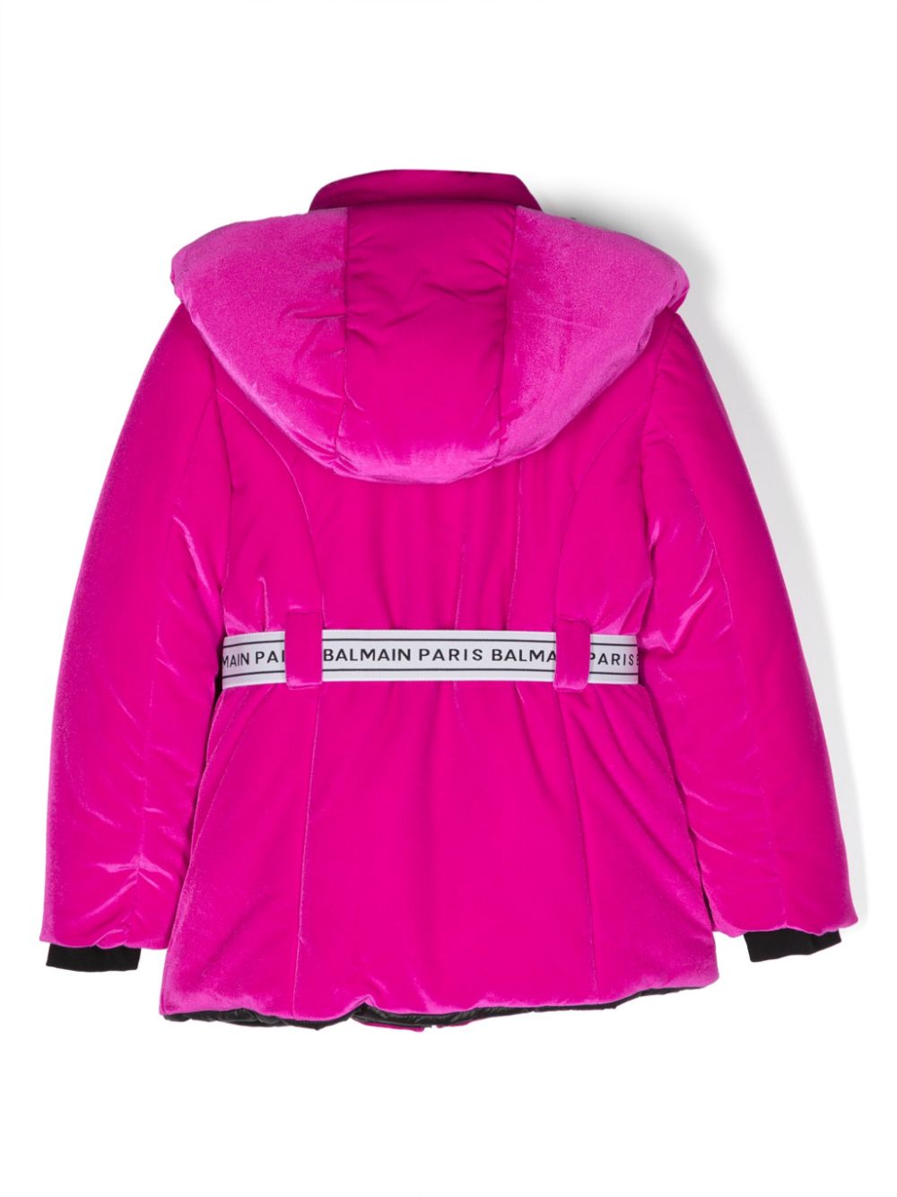 Balmain Kids detachable-hood velvet padded jacket - Roze