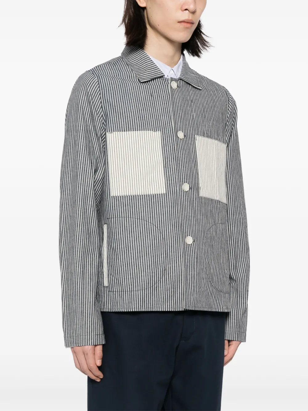 Shop Private Stock The Musashi Striped Shirt Jacket In Blue