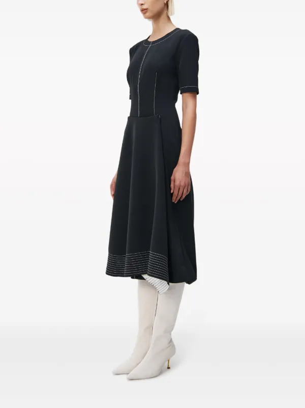 Contrast flared outlet sleeve midi dress