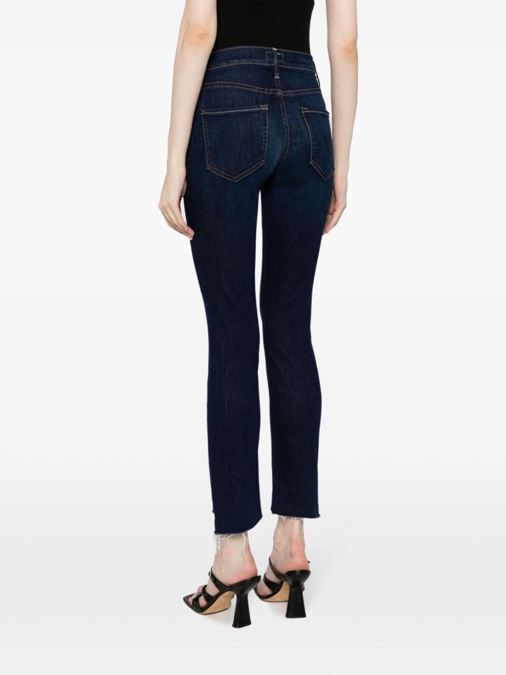Shop Mother The Mid Rise Dazzler Ankle Step Fray Slim-cut Jeans In Blue
