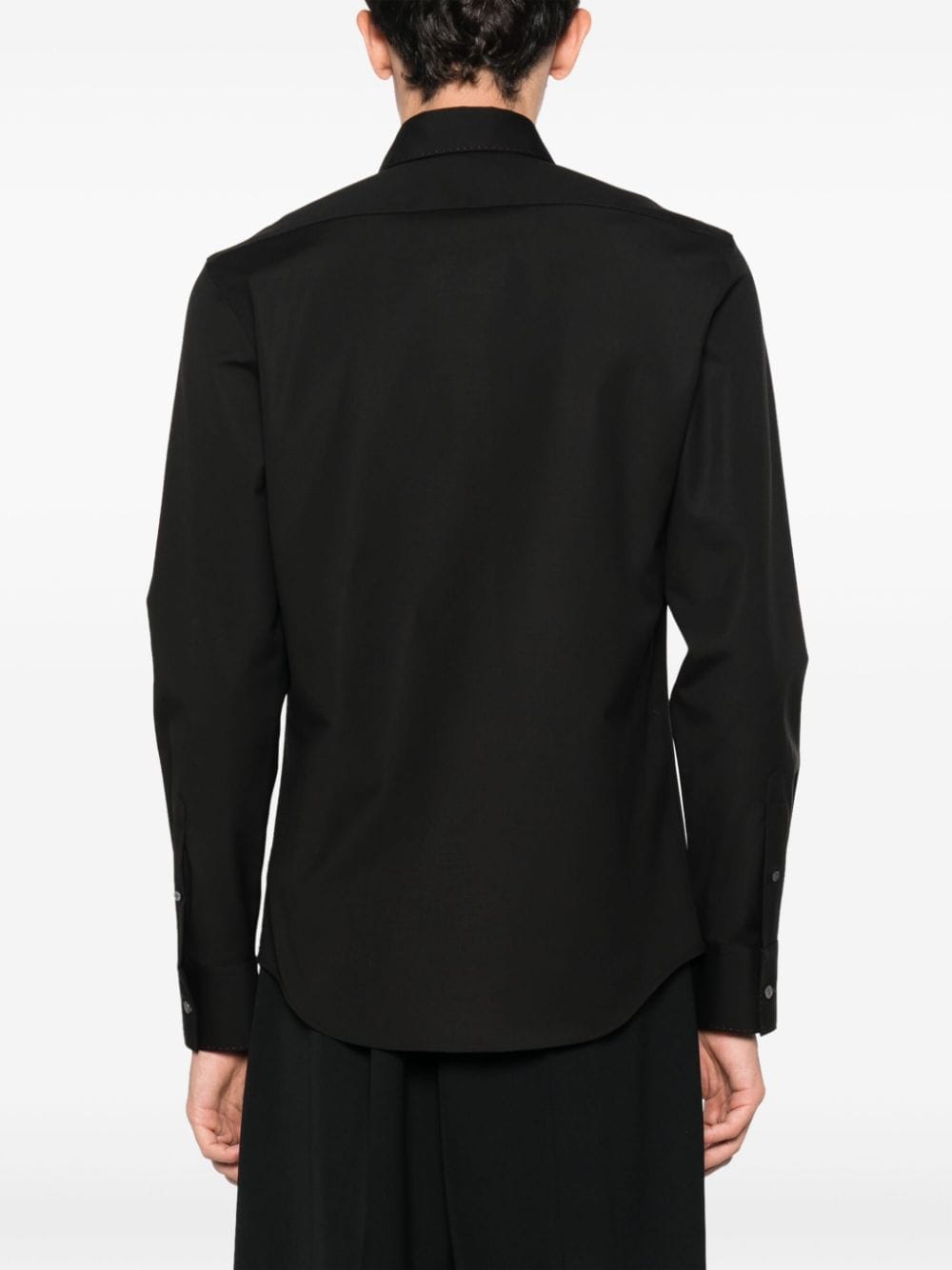Shop Lanvin Long-sleeve Stretch-cotton Shirt In Black