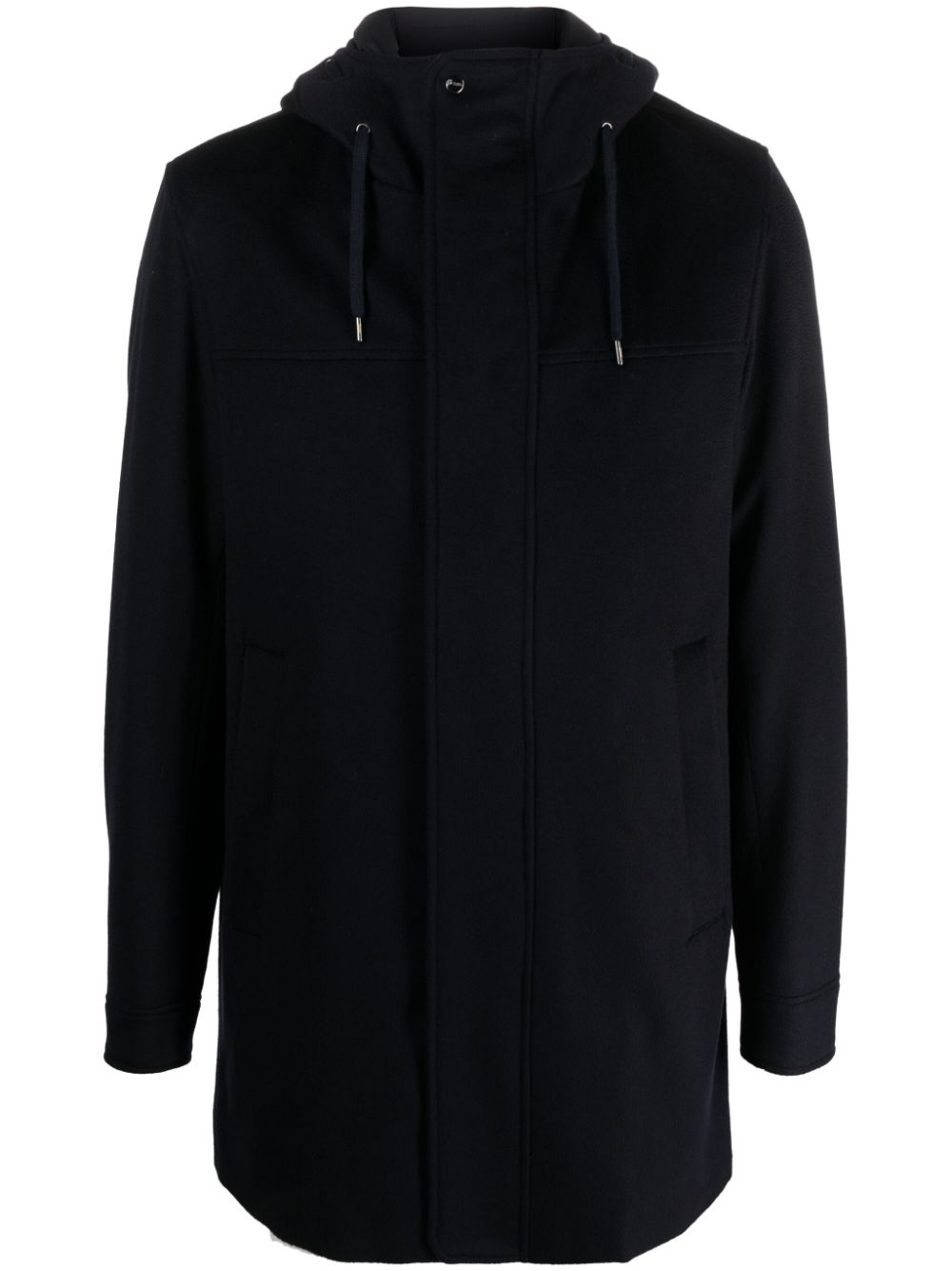 Herno Concealed-fastening Hooded Coat In Blue