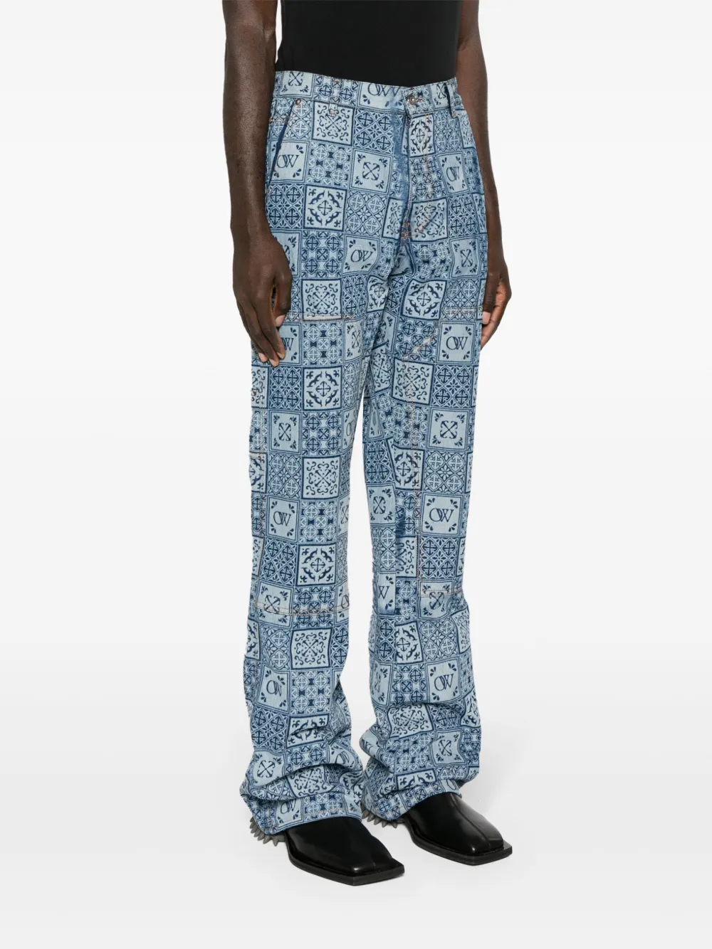 Off-White logo-print flared carpenter jeans Blauw