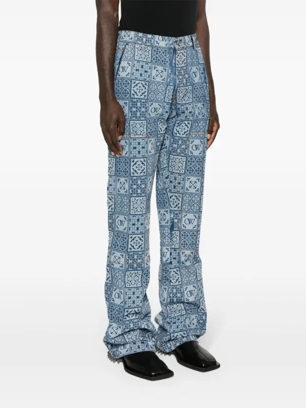 Off-White logo-print Flared Carpenter Jeans | Blue | FARFETCH