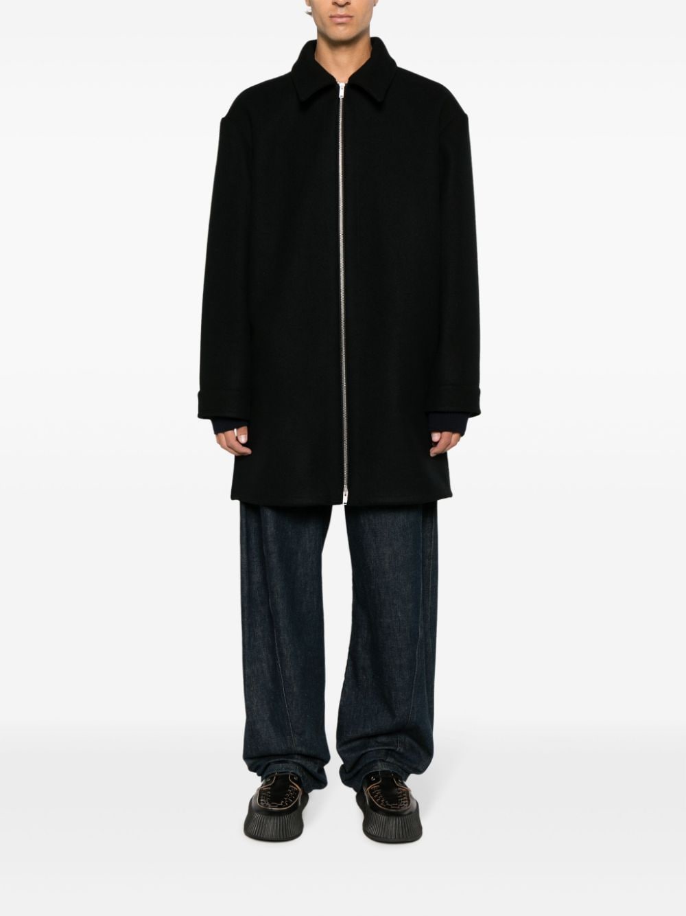 Shop Jil Sander Zip-up Wool Coat In Blue