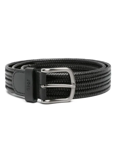BOSS logo-debossed woven-leather belt