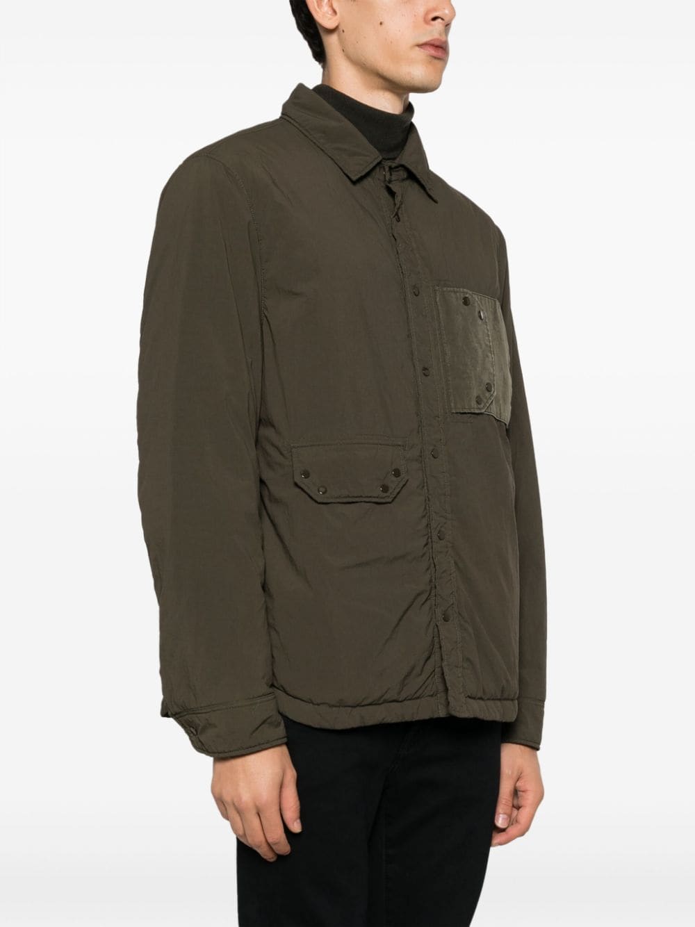 Shop Ten C Padded Press-stud Shirt Jacket In Green