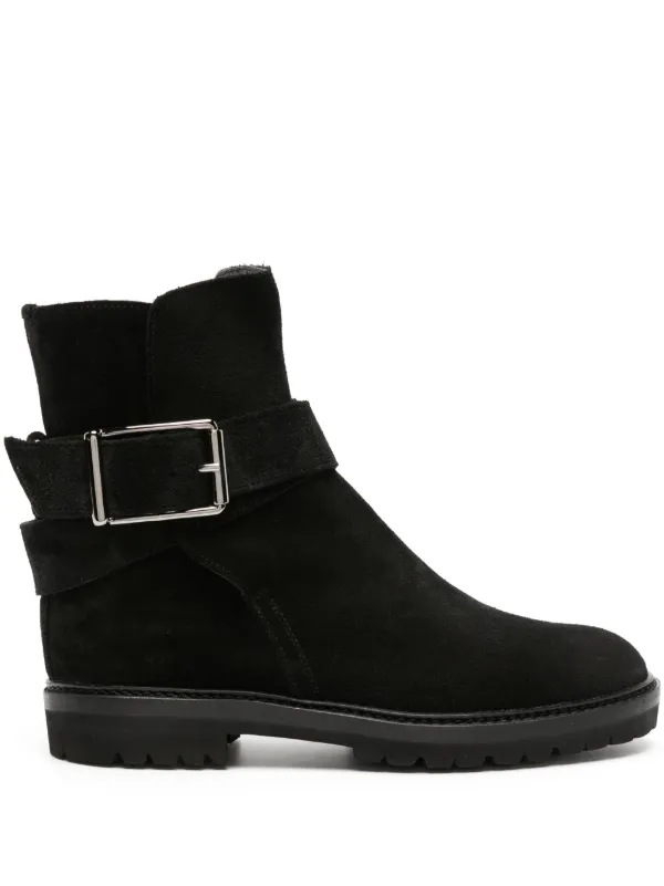 Manolo Blahnik Buckle-detail Suede Ankle Boots in Black
